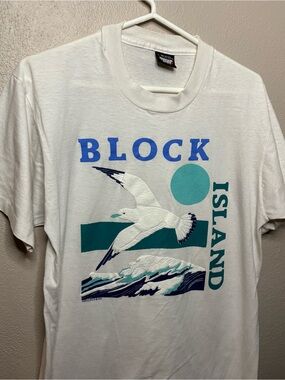 Vintage 80s Screen Stars Best Block Island Rhode Island Seagull USA T Shirt L